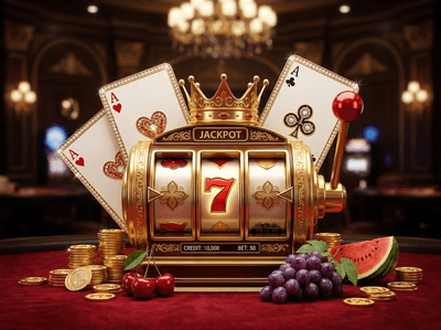 Interfaz de lujo de la slot Gold Party con monedas de oro y luces neón magenta